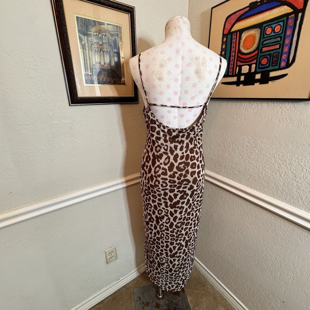 Grunge Leopard Print Mesh Maxi Dress Size Spaghetti Straps XL New With Tags - Picture 3 of 10